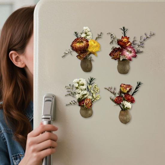 Dried Flower Refrigerator Magnet Handmade Natural Plants Decorative Fridge Magnet Home Office Whiteboard Locker Decor Housewarming Gift