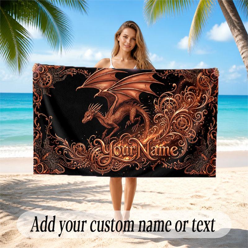 Dragon Theme Beach Towel Personalized Custom Name & Text Soft Quick Dry Beach Towel for Swimming Travel