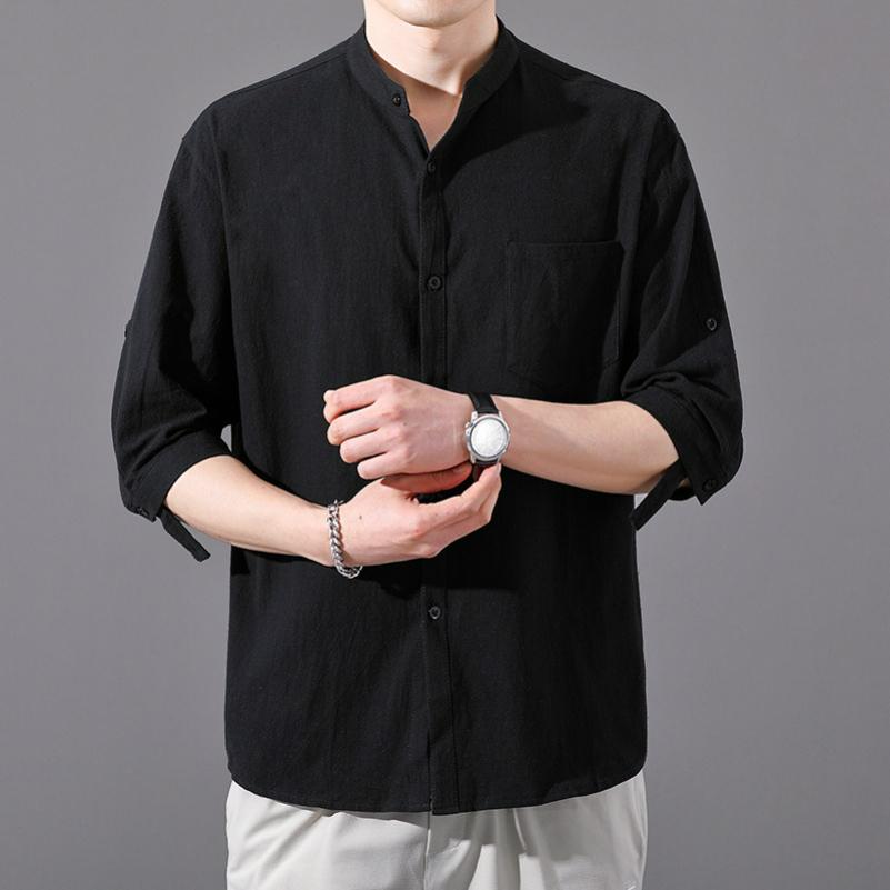 Large Size Linen Short-sleeved Shirt Men's Loose Tide Plus Fertilizer To Increase Men's Summer Cotton and Linen Five-point Sleeve Thin Section