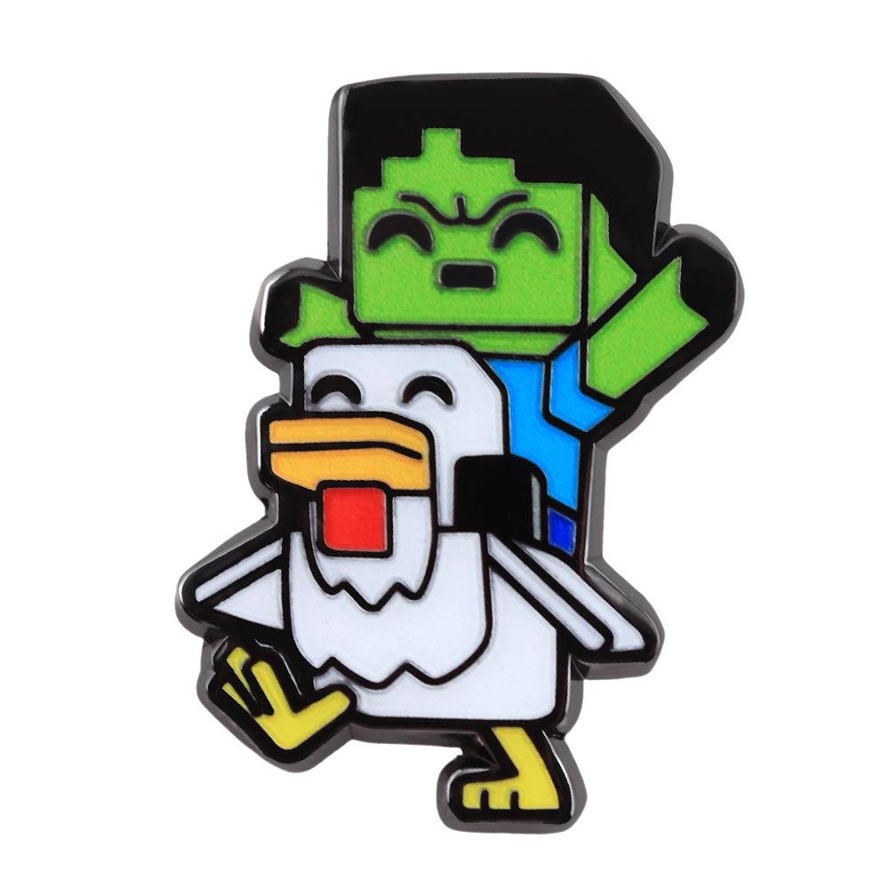 Эмалированный штифт: Милый Зомби-Куриный Рыцарь - Забавная Брошь для Геймера зелёный