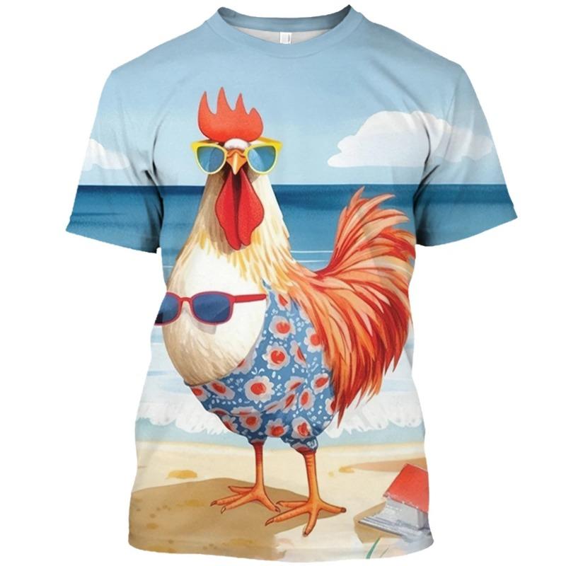 Fun Animal Chicken 3D Printed Summer Men's T-shirt Street Hip Hop Funny Short Sleeve Loose Casual Comfortable Clothing