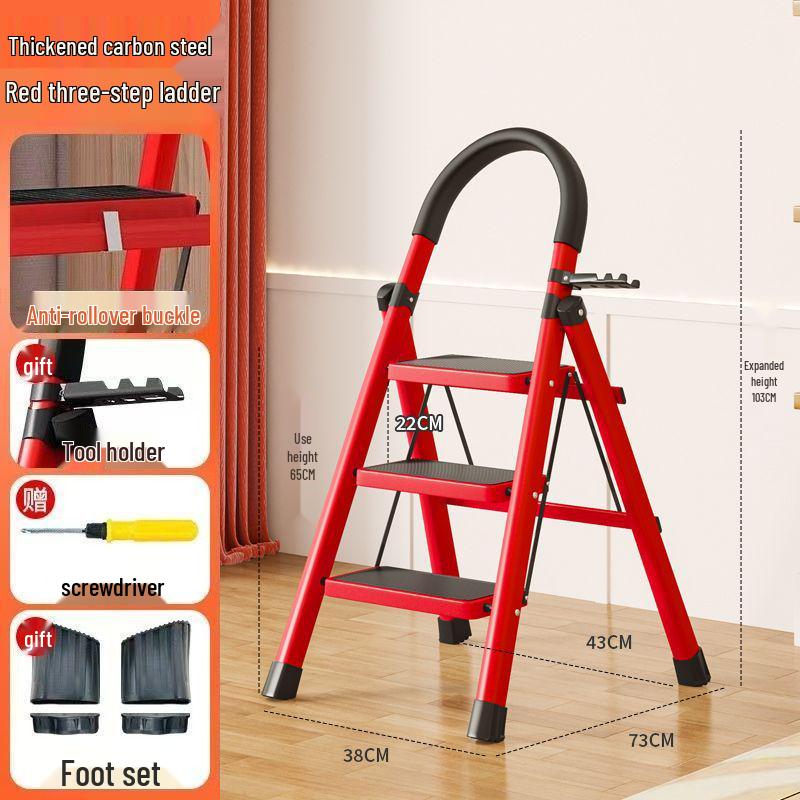 Folding Indoor Multifunctional Telescopic Ladder: High-Carbon Steel, Portable, Thickened Herringbone Design
