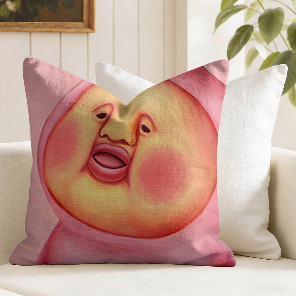 KKobito ZZukan Peach Cushion Cover Eco Linen Pillow Case DoubleSided Print Breathable Durable Zipper Home Decor Gift
