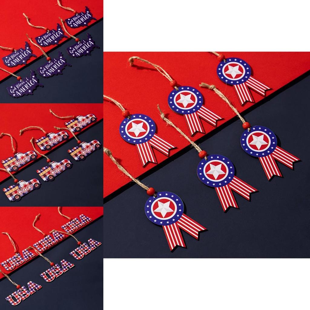 Stylová dřevěná dekorace ke Dni nezávislosti pro domácnost a auto Slavnostní oslavy Sada šesti kusů
