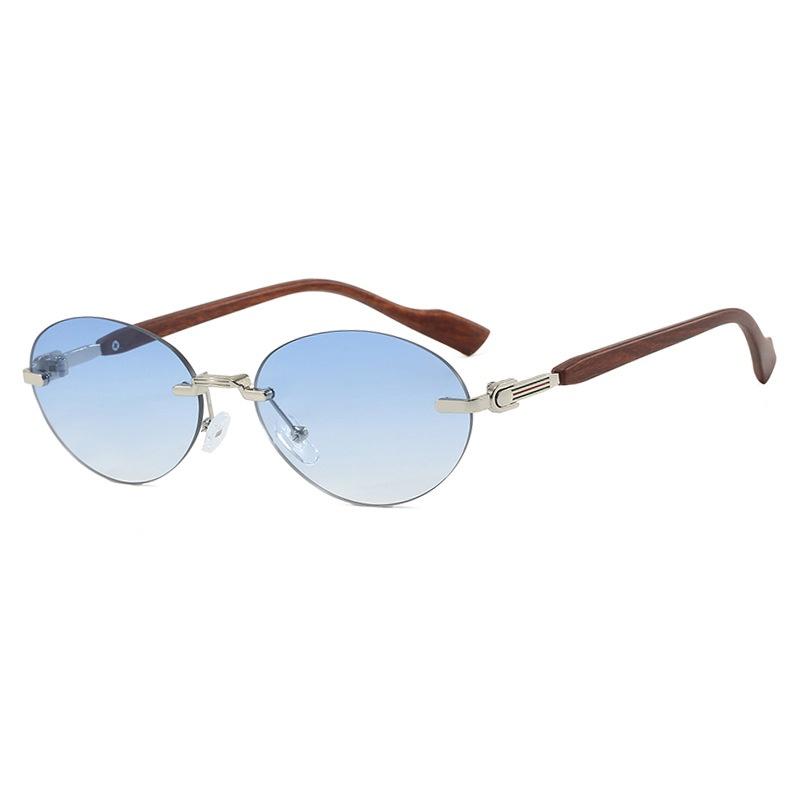New Luxury Oval Frameless Wooden Leg Women Sunglasses Ins Fashion Brand Gradient Design Men Outdoor Travel Shades Uv400