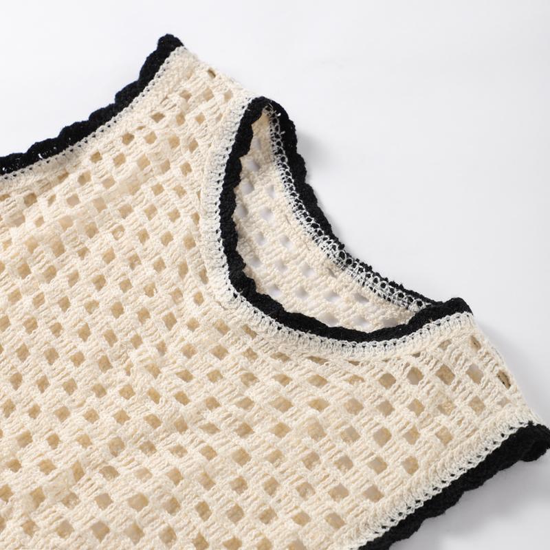 Hollow Out Knitted Sets for Women Sleeveless O-neck Short Vest Crochet Embroidery Flower Knitting Pants Elegant Women's Sets Simple Vintage 2 Piece