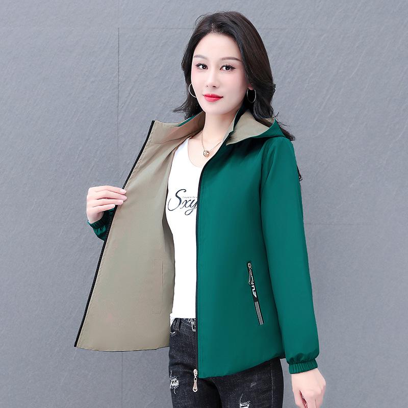 

Reversible Hooded Jacket for Women: Spring/Autumn Slimming Cardigan with Detachable Hood, Flaw-Covering Design for Middle-Aged Mothers. M [suggested for 80-95 jin] оливковое зеленый