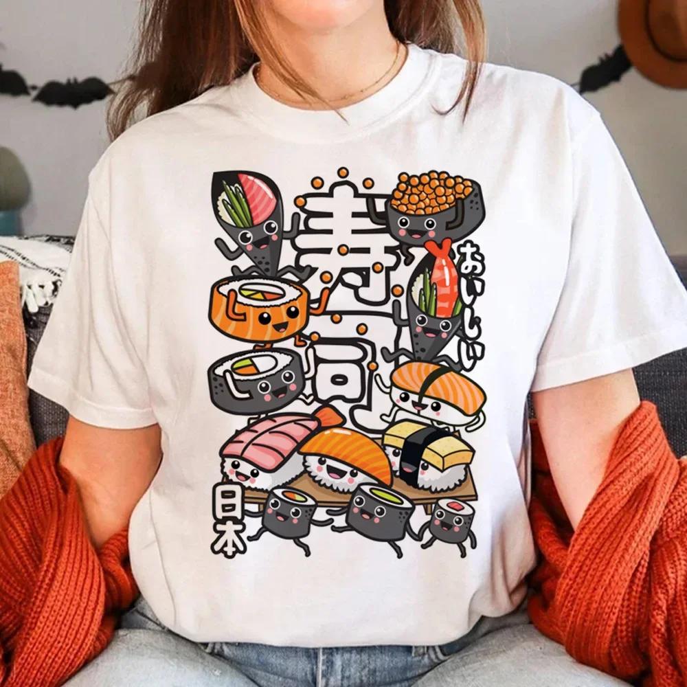 Sushi Tshirt Women Summer T-shirts Female Manga 2000s Clothing Graphic T Shirts Aesthetic Clothes Fashion Harajuku Personality