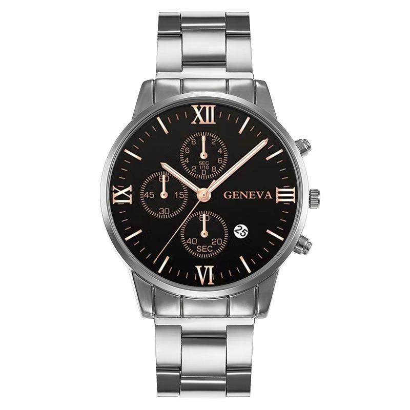 Men's Watch Fashion Three-eye Calendar Pattern Steel Belt Men's Watch Men's Watch Quartz Watch