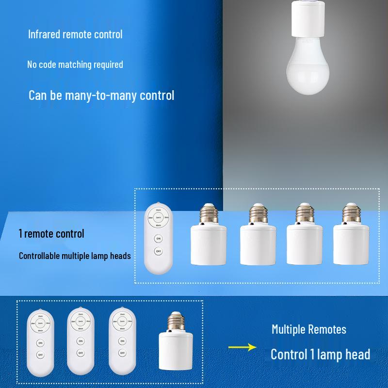 Intelligent Remote-Control E27 Wireless Lamp Base with Delay Switch for Bedroom