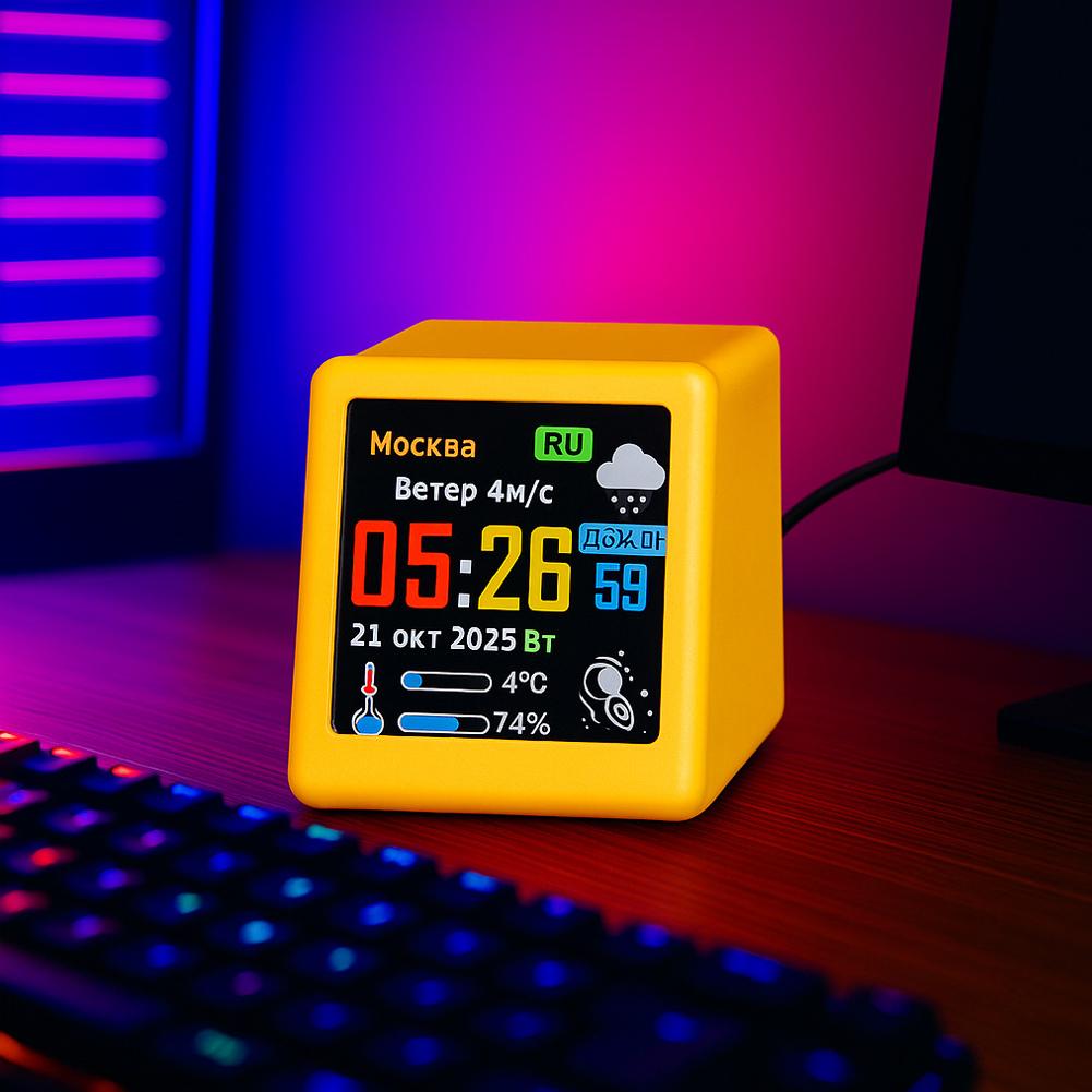 Russian Smart WIFI Weather Forecast Station Clock for Gaming Desktop Decoration. DIY Cute GIF Animations and Electronic Album