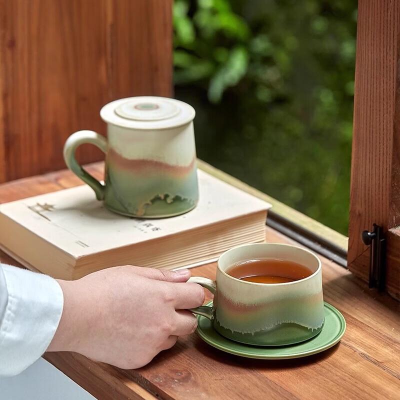 Mountain Green Crystal Coffee Cup and Mug Set