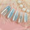 30 Piece Baroque Butterfly Nail Tips: Light Blue Gem, Cat Eye, Gold Leaf False Nails