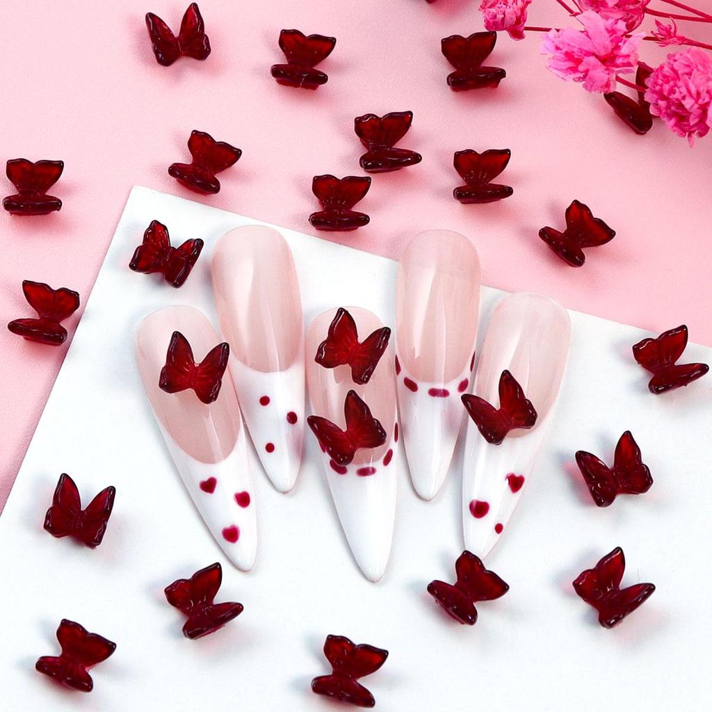1Bag Pink Candy Ribbon Bows 3D Nail Charm Transparent Jelly Color Summer Nail Decoration Accessories DIY Manicure Decor Parts