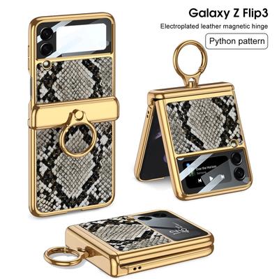 For Samsung Galaxy Z Flip 3 4 5 6 Case Ultra-thin Screen Protection Coque Fundas Luxury Leather With Ring Plating Magnetic Cover