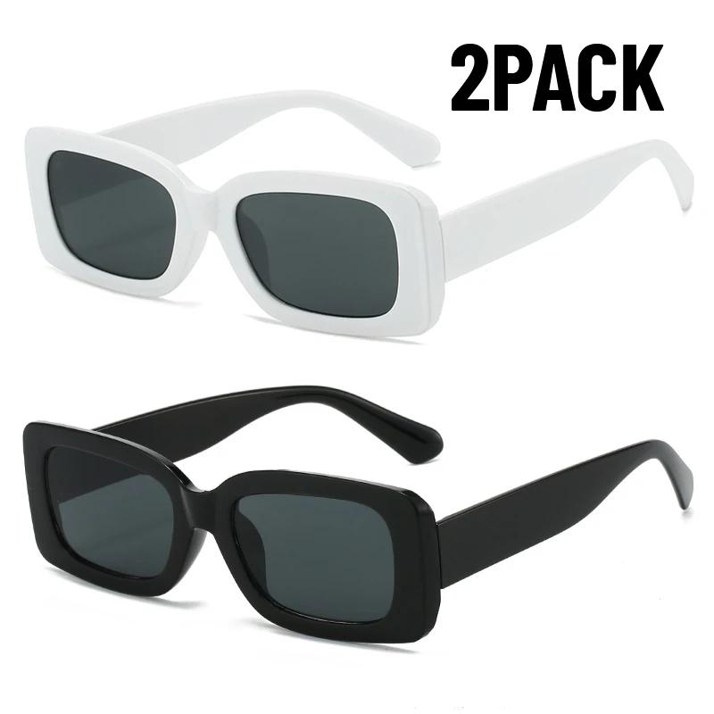 

2Pack Fashion Black Square Sunglasses Men Rectangle Small Sun Glasses Male Retro Black Lens Driving Fishing Uv400