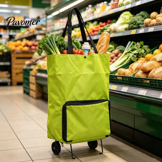 Tragbarer Einkaufswagen für tägliche Besorgungen mit Rädern, faltbar, wiederverwendbare Einkaufstasche, seitlicher leichter Trolley für Pendler, Tasche, große Kapazität