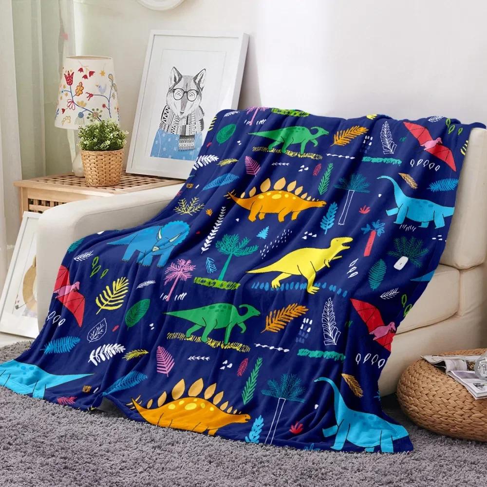 Cartoon Dinosaur Throw Blanket Soft Flannel Blanket for Chair Travelling Camping Kids Adults Bed Couch Cover Winter Queen King