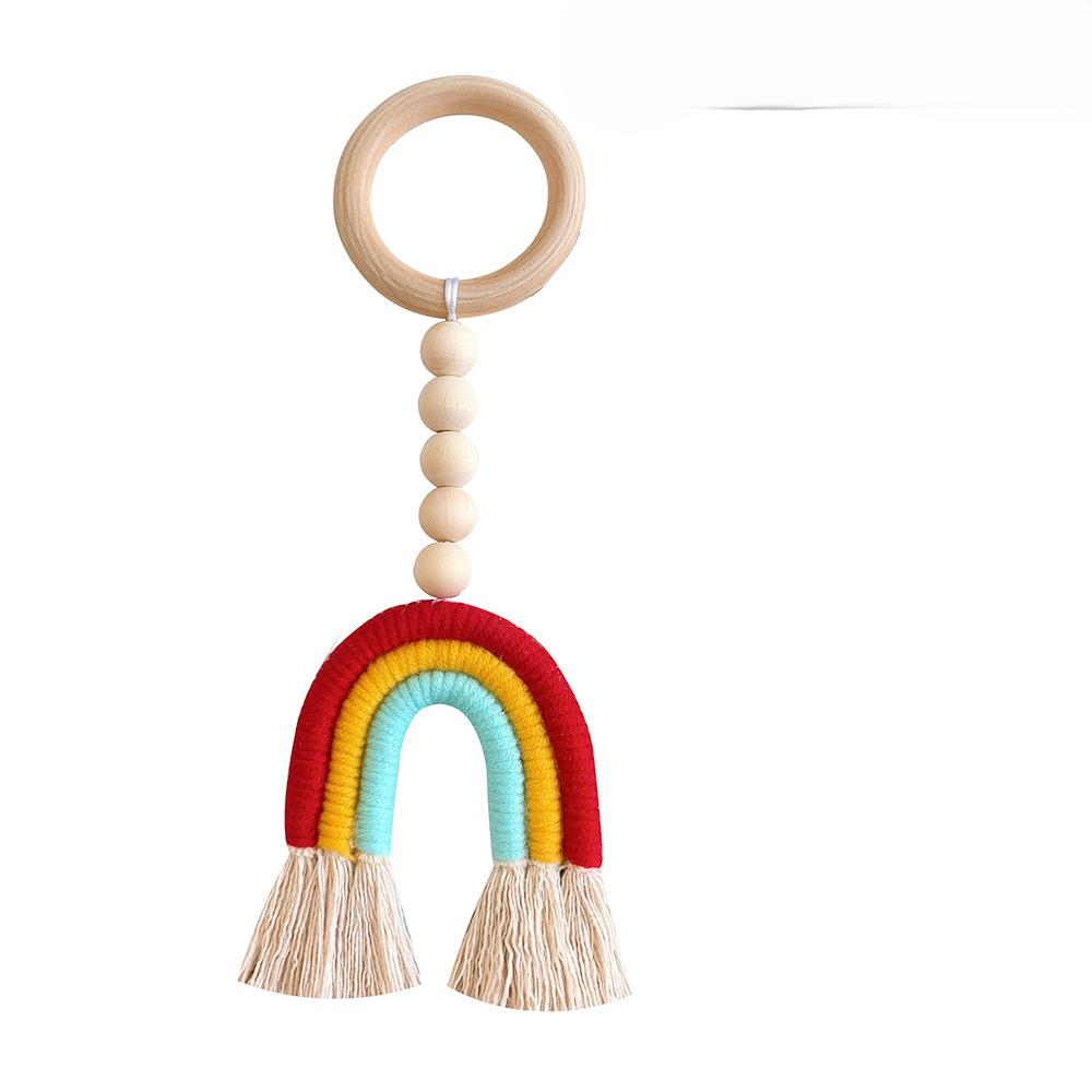 Solid Wood Ring Hanging Decoration Ins Nordic Decoration Children's Room Rainbow Ring Tassel Wooden Bead String Fun Decoration