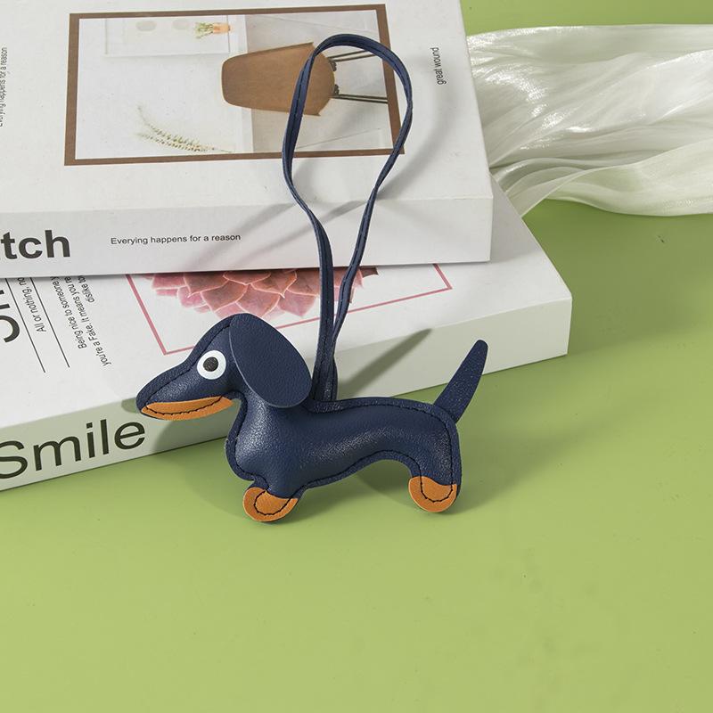 Cute Dachshund Bag Pendant PU Leather Puppy Dog Keychain Sweet Girls Women Bag Phone Pendant Trinket Car Key Ring Gift