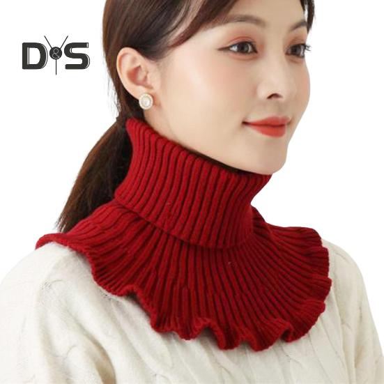 

Женский искусственный шарф с высоким воротником, ребристая текстура, отделка оборками, однотонный вязаный воротник, осень-зима, утолщенный теплый искусственный воротник вино красного