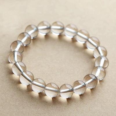 Natural White Crystal Bead Bracelet - Single Strand, Round Bead, Gift for Couples.