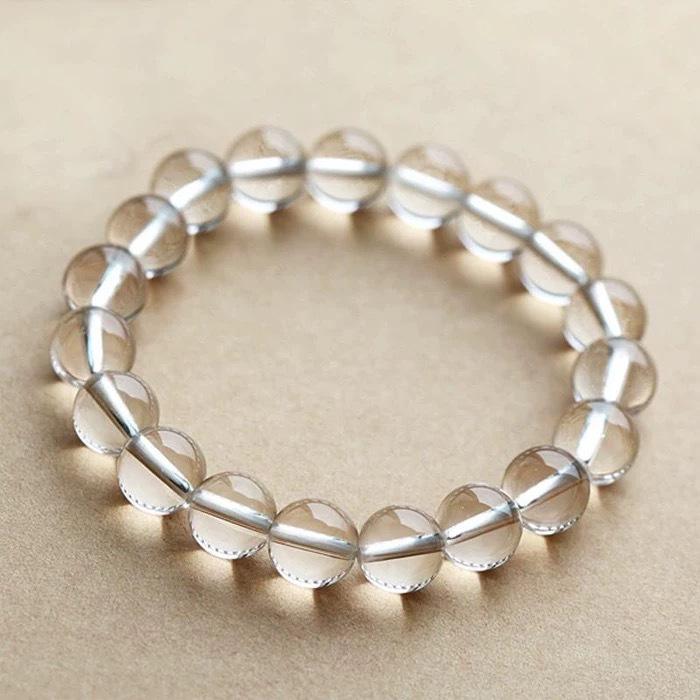 Natural White Crystal Bead Bracelet - Single Strand, Round Bead, Gift for Couples. Bead approx. 6mm