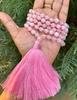 8 mm Rnd 108+1 Guru Beads Faceted Pink Rose Quartz Jaap Rosary, Japa Mala Energized, Yoga Prayer Healing Meditation, January Birthstone