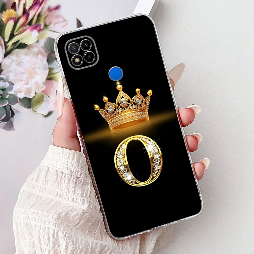 Clear Casing For Redmi 9C NFC Cover Redmi 9C Case Transparent Fashion Luxury A-Z Letters Crown Soft TPU Phone Case