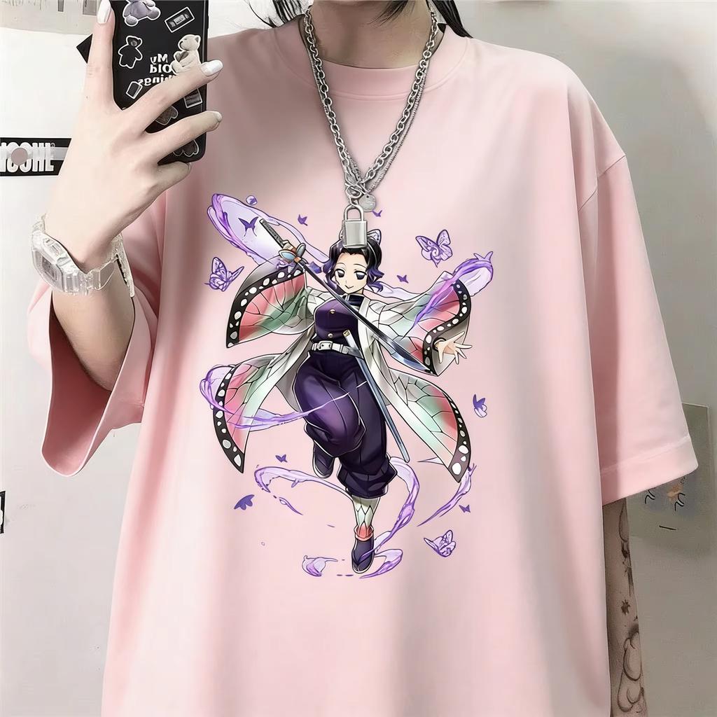 Summer Demon Slayer Shinobu Anime Printed T-shirt  Men Women Fashion Y2K Harajuku Style Men's Clothing T Shirt