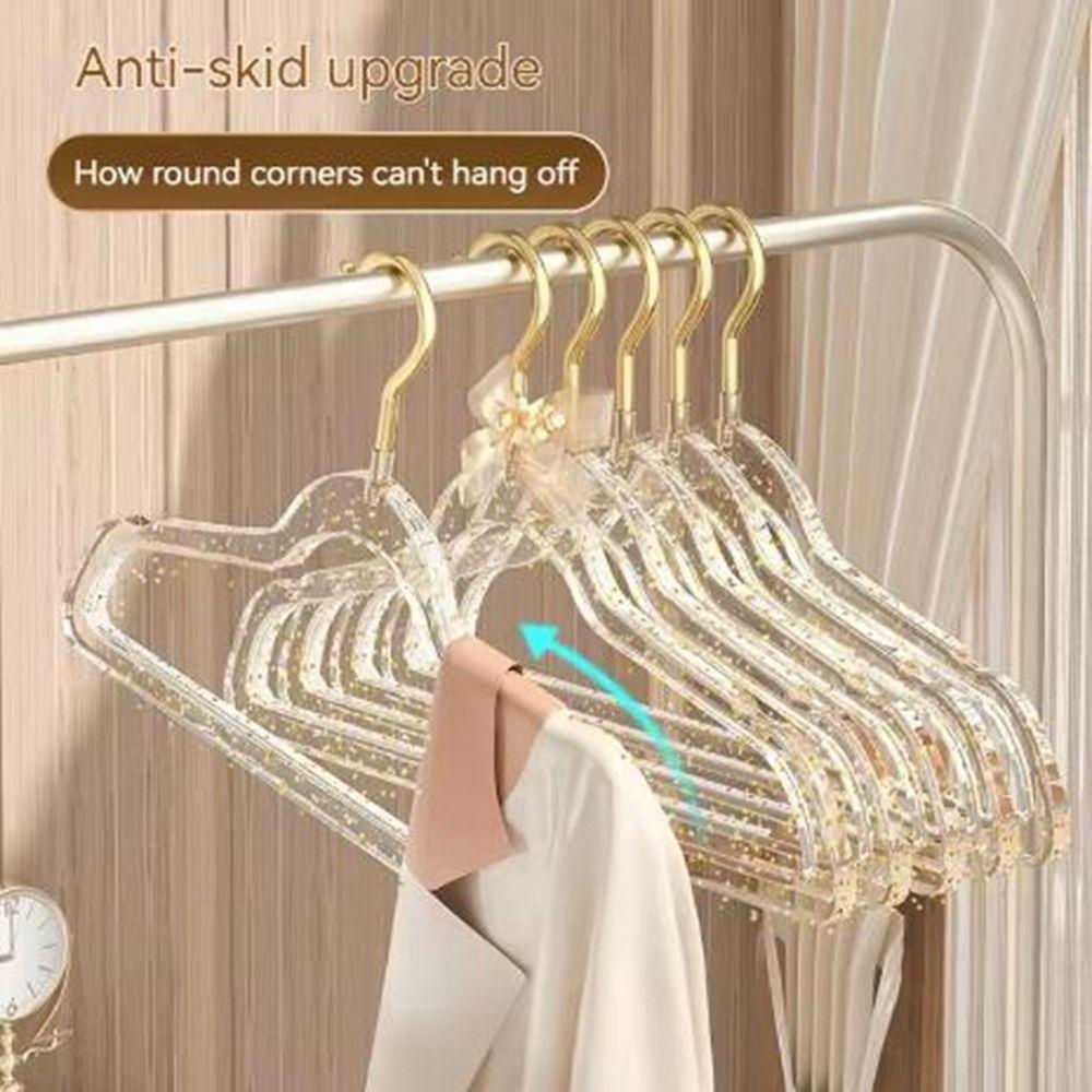 10Pcs Non-marking Transparent Glitter Hangers Non-slip Clothes Drying Rack Laundry Hanger  Wardrobe