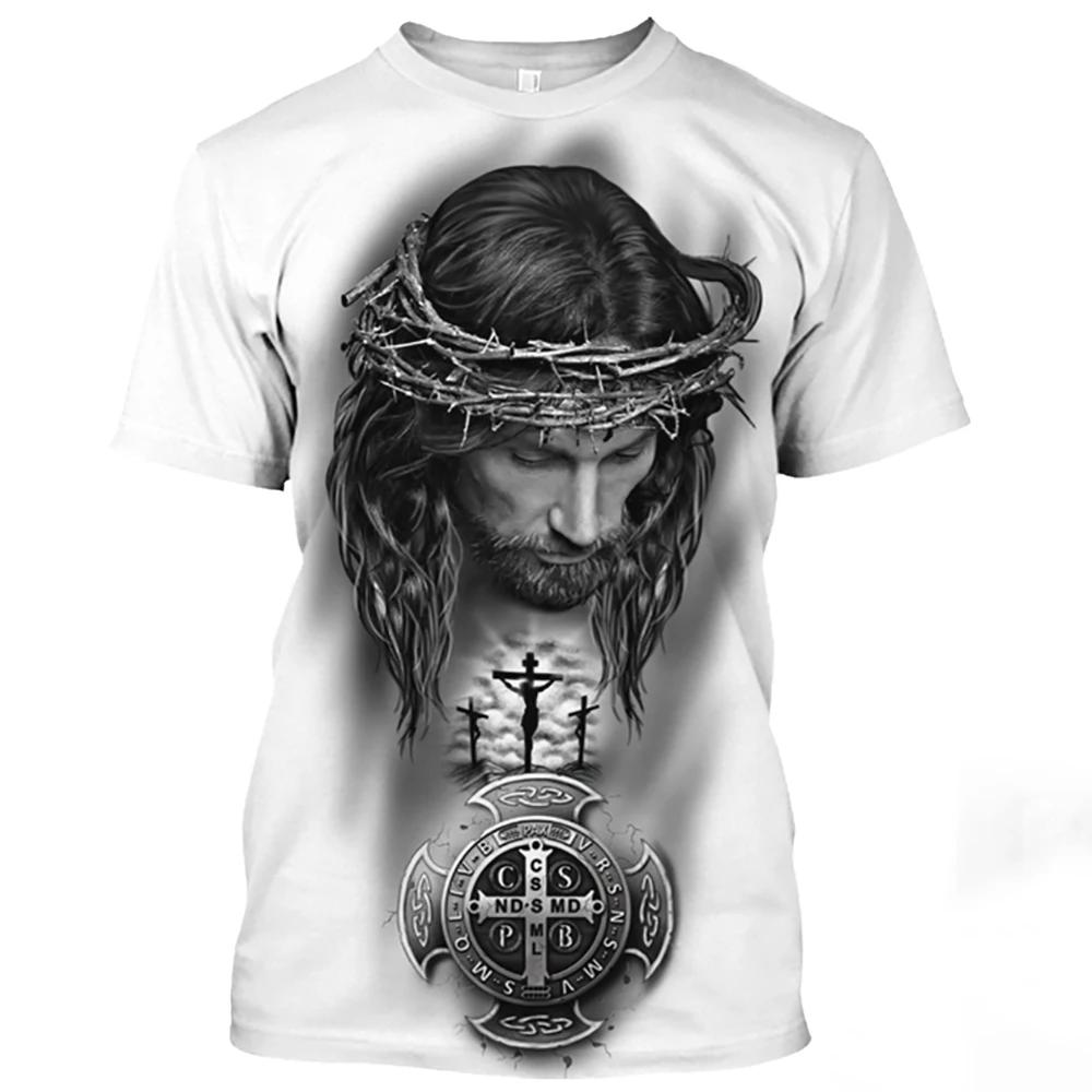 Jesus Christ Pattern Print T-Shirts Summer Casual O-Neck Oversized Quick-Drying Short Sleeve Catholicism Men's T-shirts