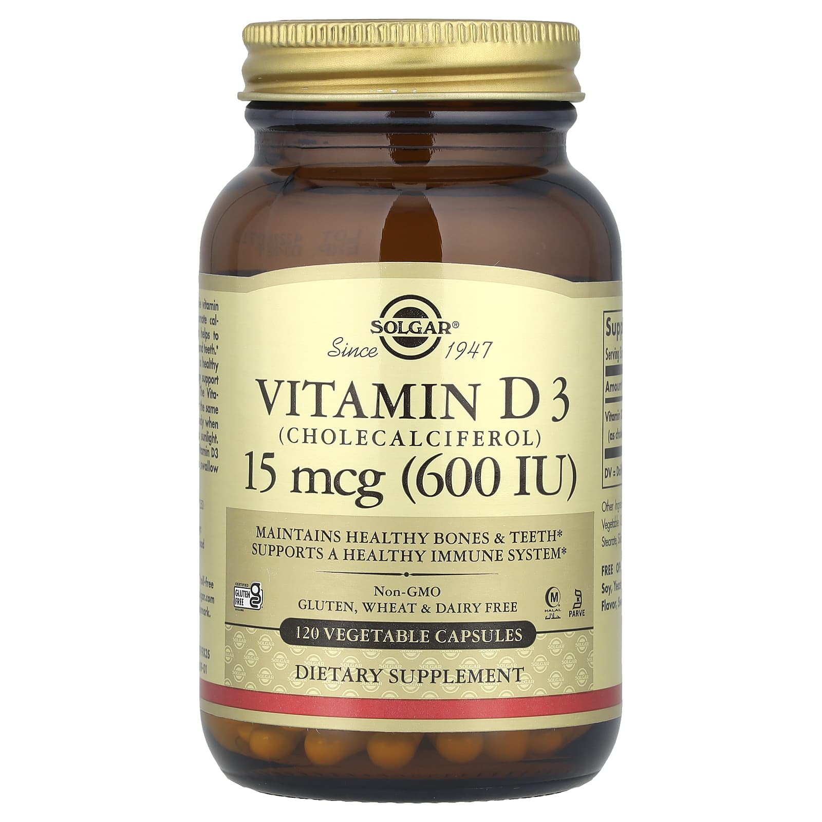 

Vitamin D3 (Cholecalciferol), 15 Mcg (600 Iu), 120 Veggie Caps