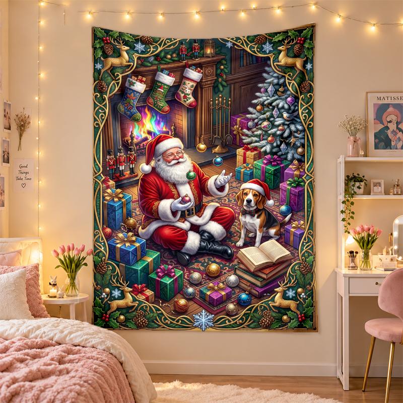 Weihnachtlich bedruckter Wandteppich für Schlafzimmer Wohnzimmer Wanddekoration Feiertagsgeschenk