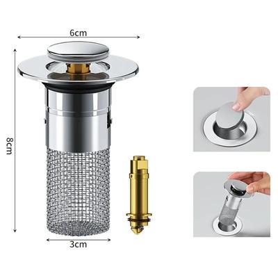 Washbasin Leak Plug Stainless Steel Odor Proof Bouncing Core Drain Leak Press Type Sink Plug Universal Accessory for Washbasin