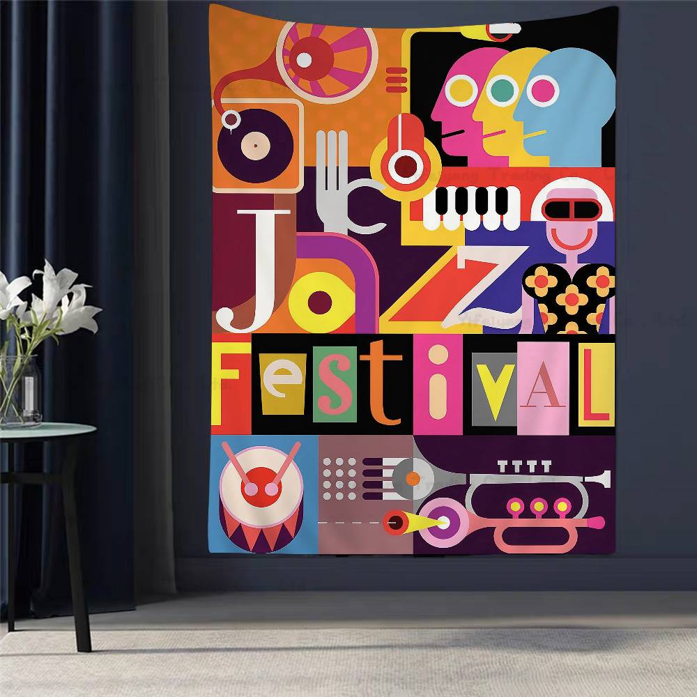 Abstract Jazz Festival Record Machine Music Symbol Art Anime Tapestry Hanging Tarot Hippie Wall Rugs Dorm Home Decor