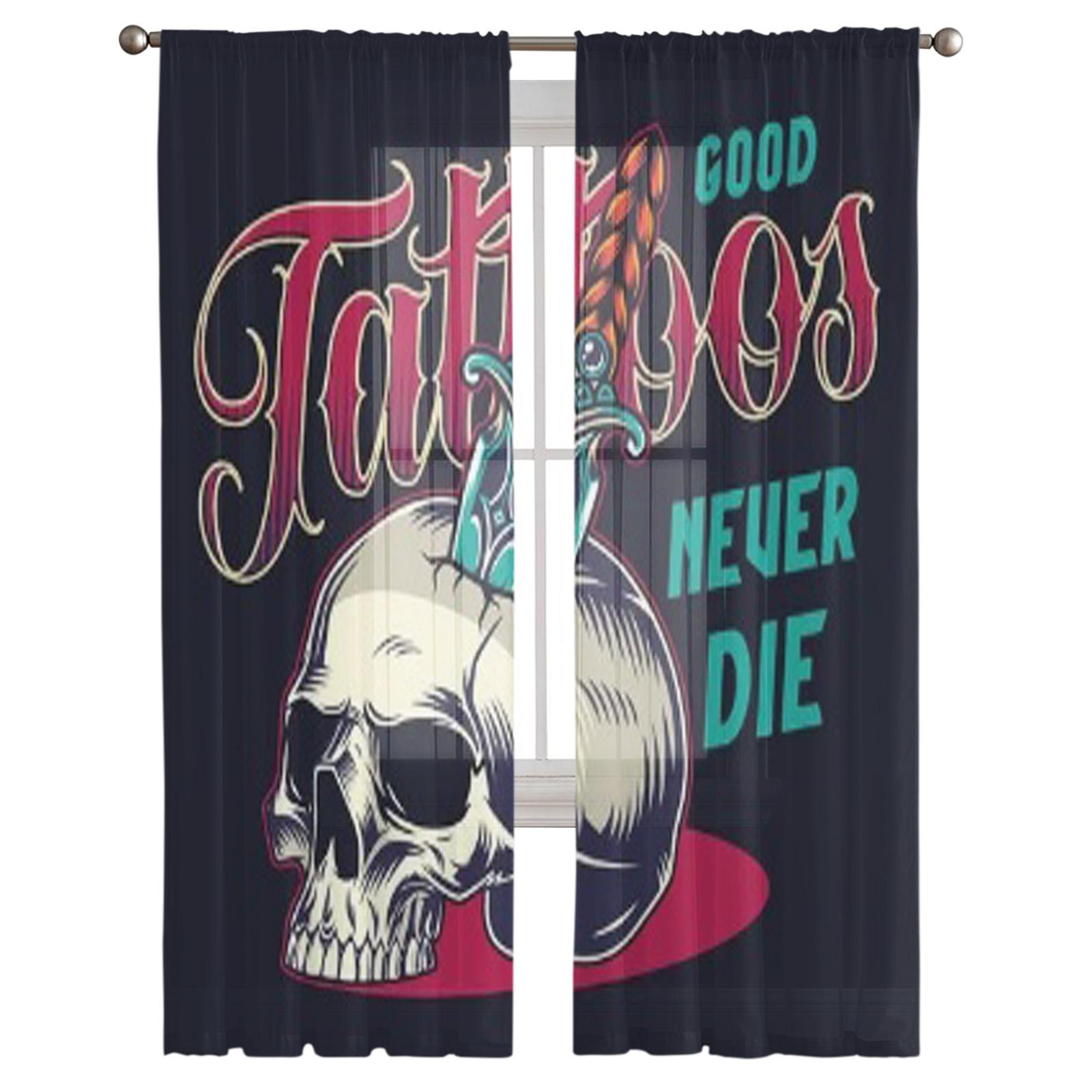 Тату салон Винтаж красочный череп шифон прозрачные шторы для гостиной спальня украшение — фото 2