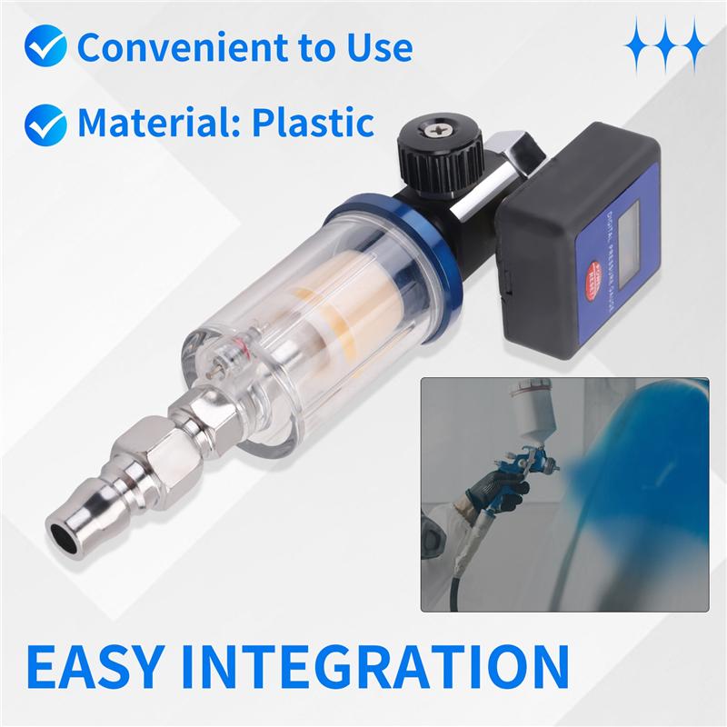 AD23-Digital Air Compressor Regulator, 1/4In Thread Compressed Filter Pressure Display Meter Oil Water Separator