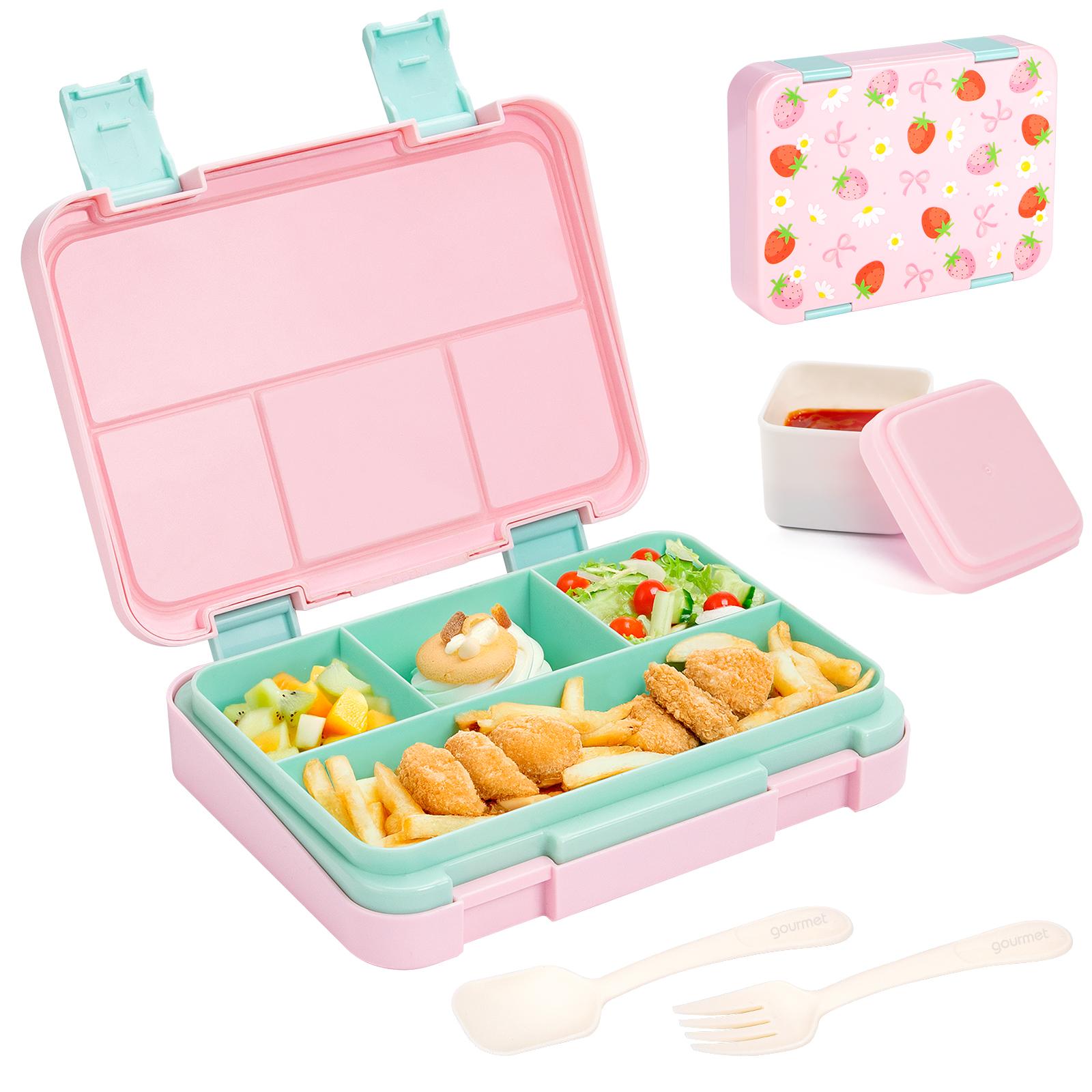 

40oz Cartoon Pattern Bento Lunch Box Set Leak Proof Removable Dividers Meal Container for School Office Picnic Food Snack Prep 4grid and Sauce box&1180ml