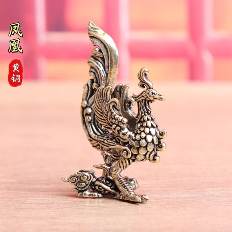 Elegant Antique Brasses Phoenixes Sculpture Spreading Wing with Auspicious Cloud Base Chinese Mythologies Bird Ornament Gift