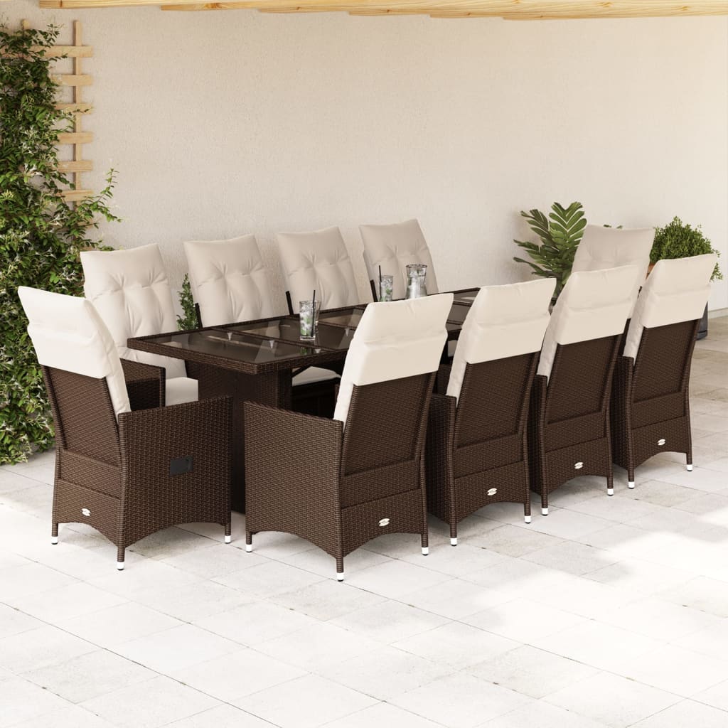 Vidaxl 11-Cz. Brown Garden Bistro Furniture Set with Cushions
