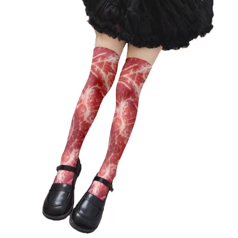 

Новый дизайн женских чулок до бедра, забавный узор свиного живота, необычные чулки, модные сексуальные чулки выше колена One Size