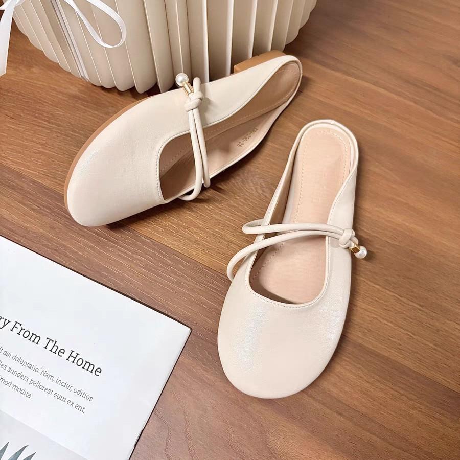 Flat bottom soft bottom bag head half slippers women's outer wear 2025 new spring and summer sandals Mary Jane gentle half support single shoes
