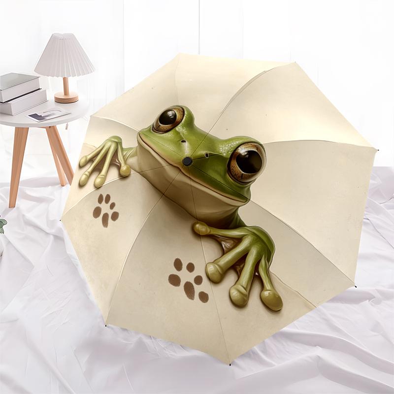 Frog pattern, automatic folding umbrella, portable and foldable design, 8 ribs, a Christmas or birthday gift.