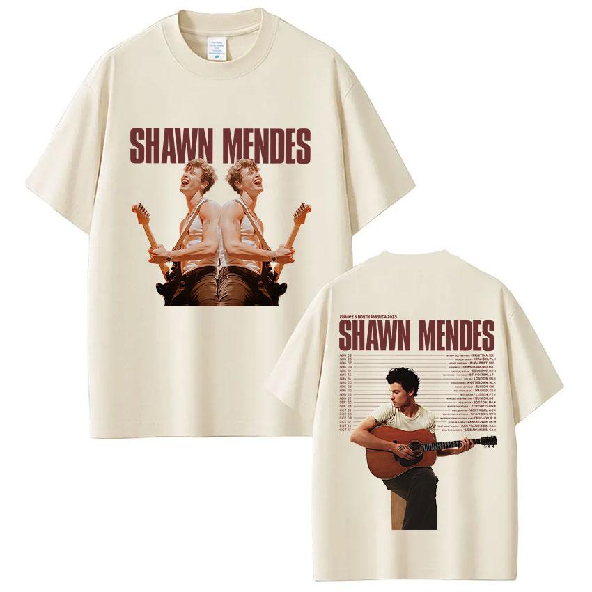 Rapper Singer Shawn Mendes On The Road Again Tour 2025 Album Merch T Shirt Men Fashion Oversized Short Sleeve T-shirt Streetwear