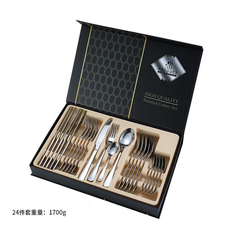 Stainless Steel Tableware Knives, Forks and Spoons 24-piece Set Western Tableware Steak Knife Gift Box Set