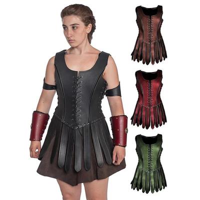 Dámské retro kožené brnění Cosplay šaty - Středověký renesanční kostým pro jeviště