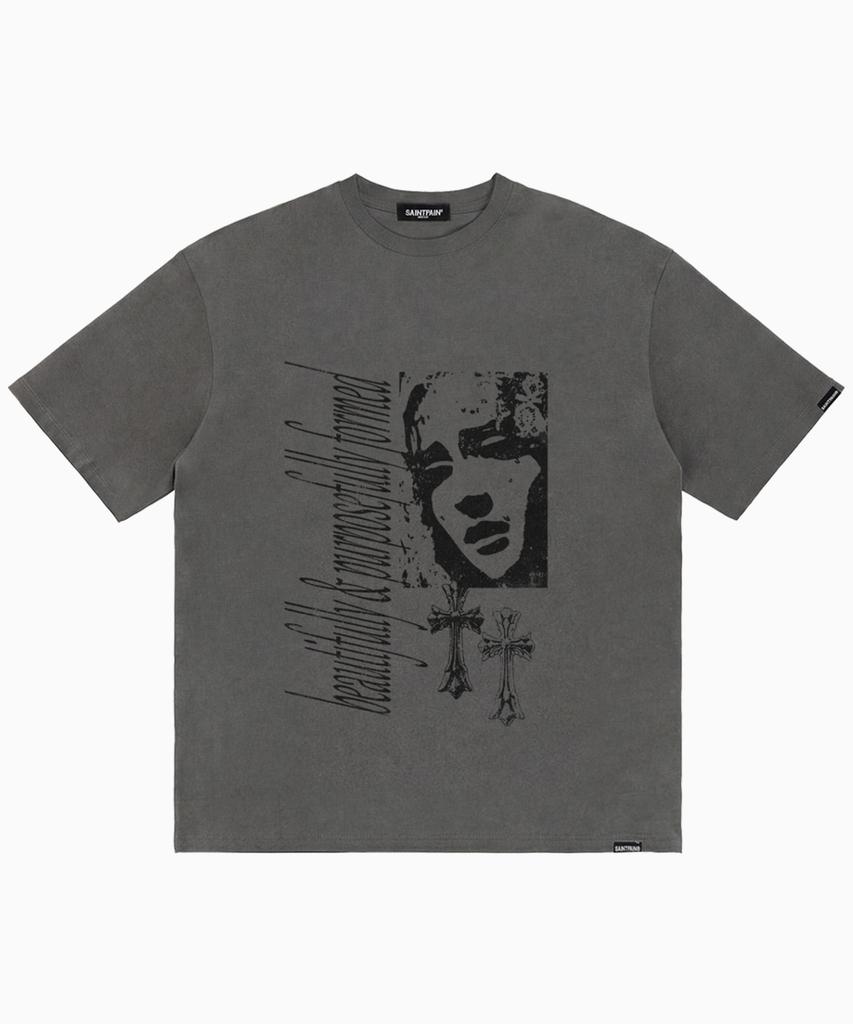 SAINTPAIN Sp Lettering Maria Short Sleeve T-Shirt Charcoal