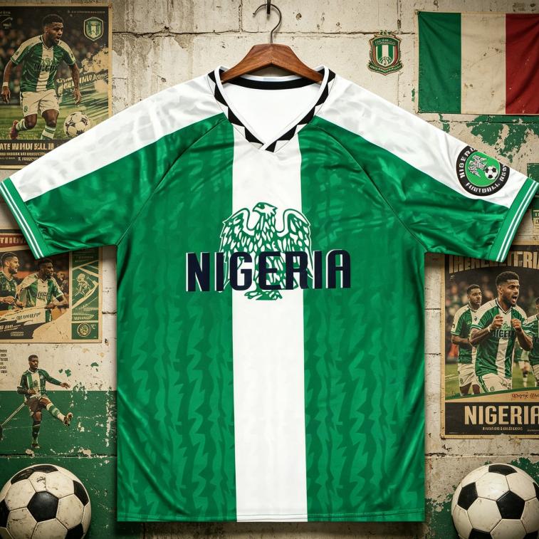 Retro Nigerian-style Soccer Jersey for Families and Children, Quick-drying and Breathable V-neck Short-sleeved Soccer Training T-shirt, Fan Style.