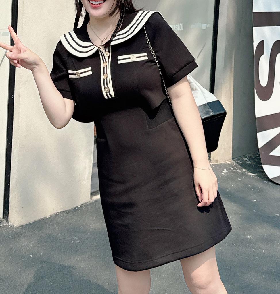 8 large size dress fat mm navy style short sleeves sweet temperament design fake two-piece skirt